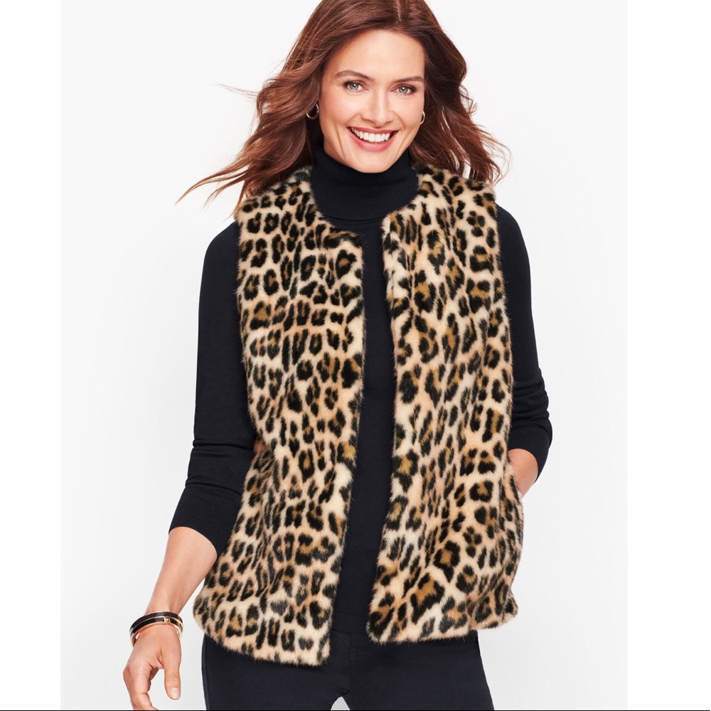 Talbots leopard faux fur vest